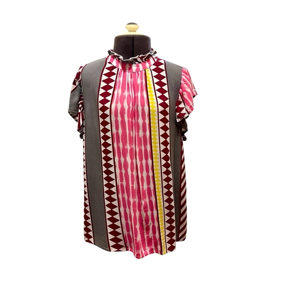 THML Boho Geometric Flutter Sleeve Top Size S